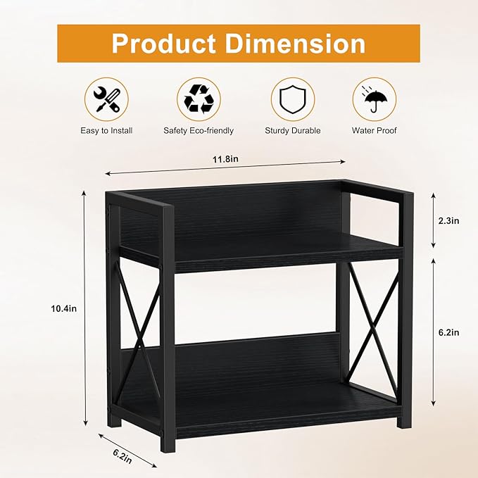 Giikin Kitchen Counter Shelf, 2 Tier Kitchen Spice Rack Organizer for Countertop, Wood Coffee Bar Organizer for Home (Black, 