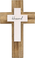 OKSQW Wall Wooden Cross Christians Crosses Spiritual Religious Cross With Hook Christmas Wall Hanging Handmade Nature Wood Co