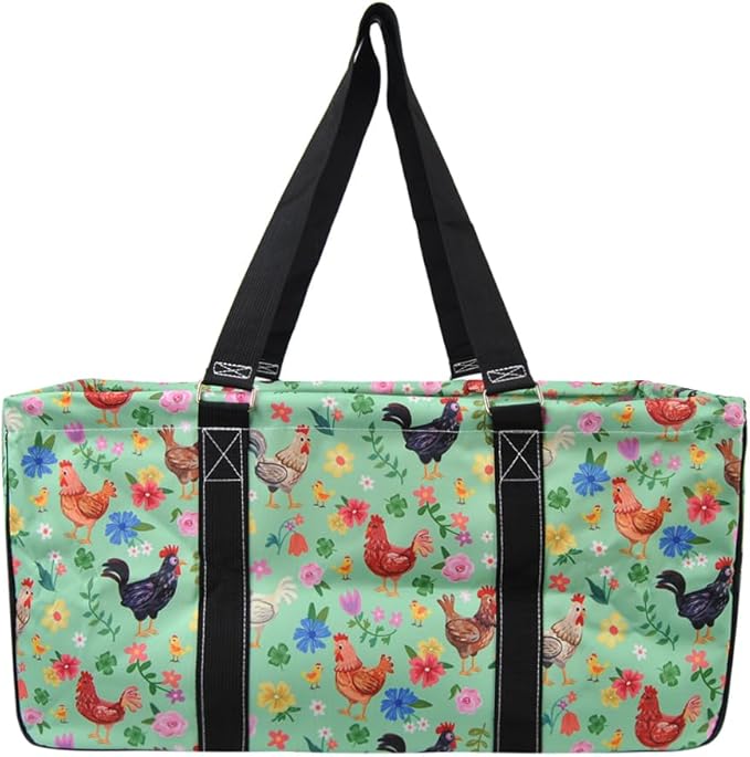 NGIL Extra Large Utility Tote Reusable Grocery Bag Oversized Collapsible for Groceries, Storage, Picnic, Beach (Barnyard Blossom-Black)