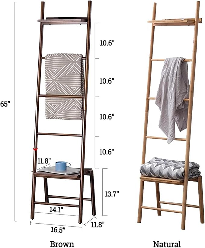 Blanket Ladder, Decorative Bamboo Rack Stand for Quilt and Towel Display, 65 Inch for Living Room and Bathroom