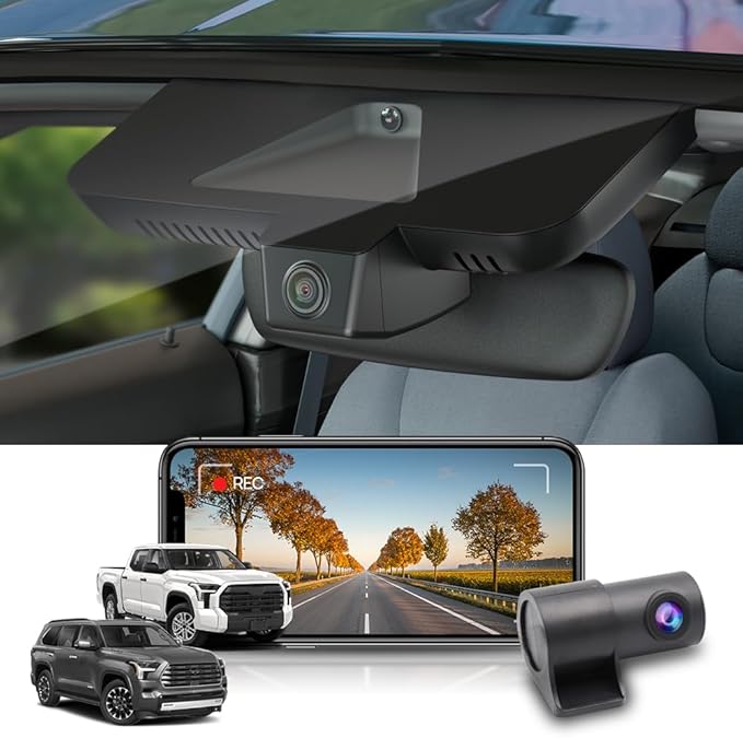 Fitcamx Front 2K+Rear 1080P Dash Cam Adapts for Toyota Tundra 2022-2026 Hybrid & Sequoia 2023-2026 (Gen3), OEM Style, Dual HD