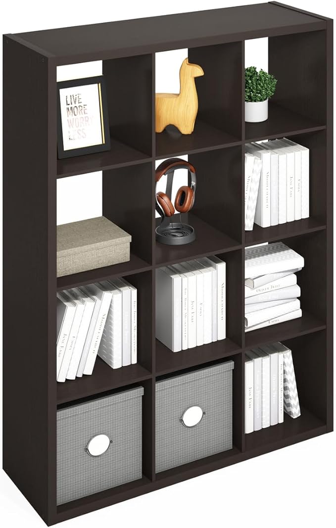 Furinno Simple Cube Storage Organizer, 12-Cube Display Shelf, Open Back Shelving Unit, Storage Shelves, Extra Thick Frame, fo