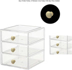 AJIODA Makeup Drawer Organizer Box with 3 Drawers, Acrylic Cosmetic Display Case Vanity Organizer Jewelry Storage Box Stackab