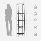 Hzuaneri Ladder Shelf, Bookshelf Bookcase, Freestanding Corner Storage Shelve with 2 Hooks for Home Office, Living Room, Kitc
