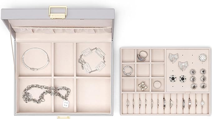 Vlando 2 Layer Jewelry Box Large Jewelry Organizer for Women Removable Jewelery Tray for Necklace Earrings Rings Bracelets Je