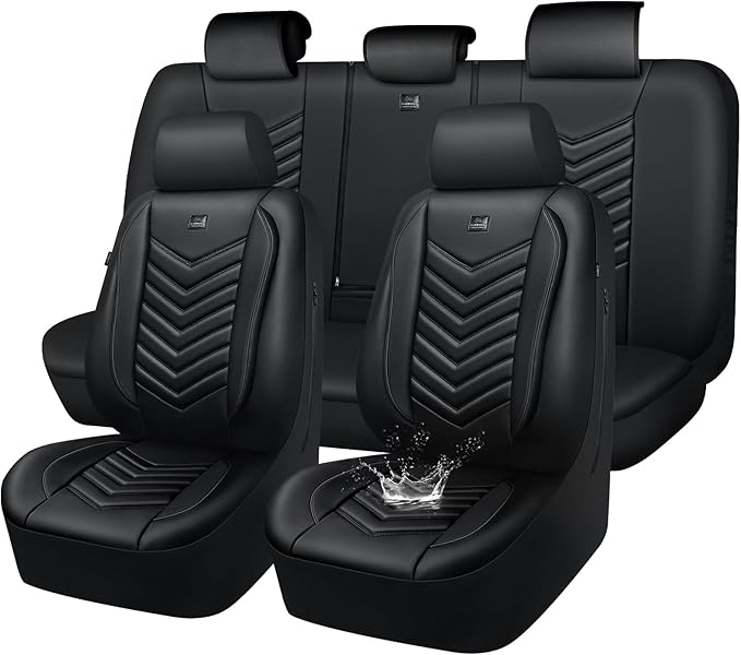 CAR PASS 3D Foam Faux Leather Car Seat Covers Full Set,Waterproof Leather Seat Cover for Cars,Luxury Universal Fit for SUV Tr