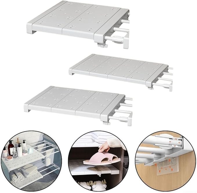 Adjustable Wardrobe Partition Rack – Telescopic Closet Divider Shelf for Organizing Clothes, Shoes & Accessories, Plastic + C