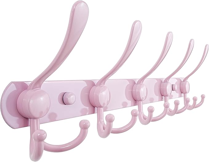Dseap Coat Rack Wall Mounted - 5 Tri Hooks, Heavy Duty, Stainless Steel, Metal Coat Hook Rail for Coat Hat Towel Purse Robes 