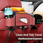 Back Seat Car Organizer,4 in 1 Multifunctional Car Back Seat Storage Box with Drink Cup Holder Tissue Box, for Hold Phone,Snacks, Drinks, Handbag-Red