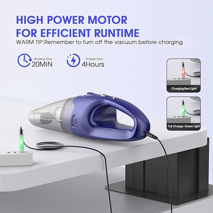 Handheld Vacuum Cordless Rechargeable – 6000Pa Mini Hand Held Vacuum, LED Light, 20–25 Mins Runtime, USB Charging, 500ML Cup 