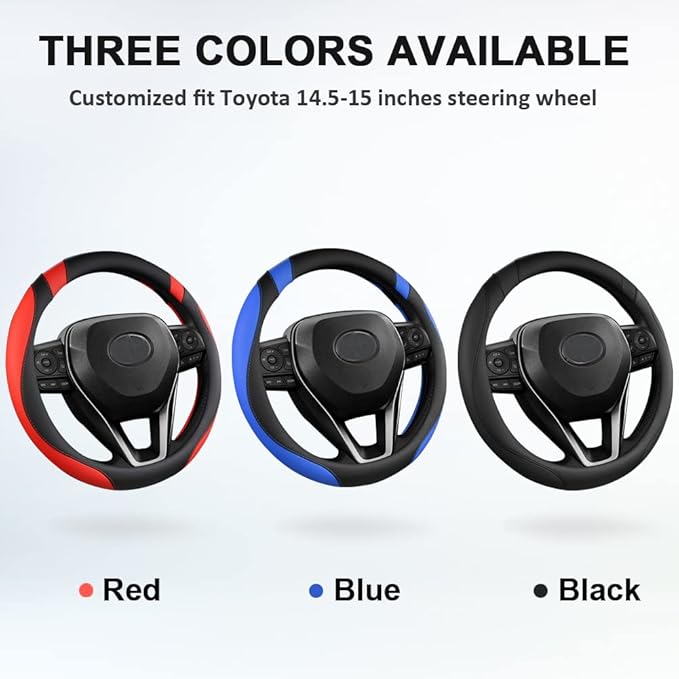 West Llama Customized Auto Car Steering Wheel Cover for Toyota Rav4 Corolla Camry Highlander (Black+Blue)