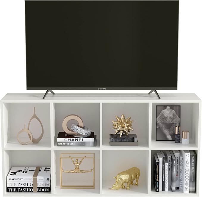 OSCHF 8-Cube Storage Shelf Bookcase - Wooden 4-Tier Floor Standing Open Bookshelf, Modern TV Stand up to 55 Inchs for Home an