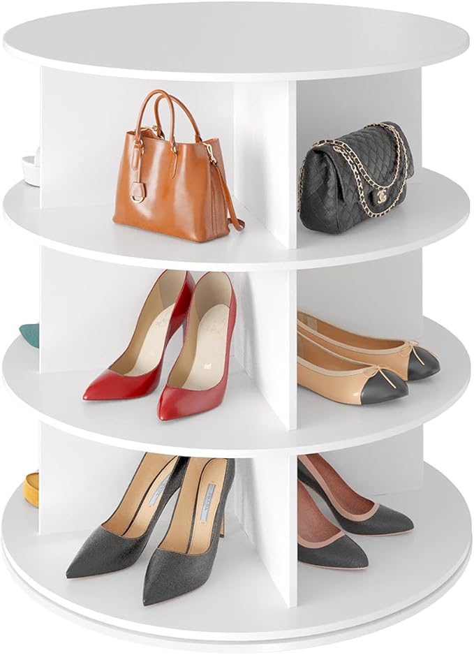 SpaceAid 3 Tier Rotating Shoe Rack Tower, Spinning Shoe Display Lazy Susan, Revolving 360 Shoe Rack Storage Round Carousel, V