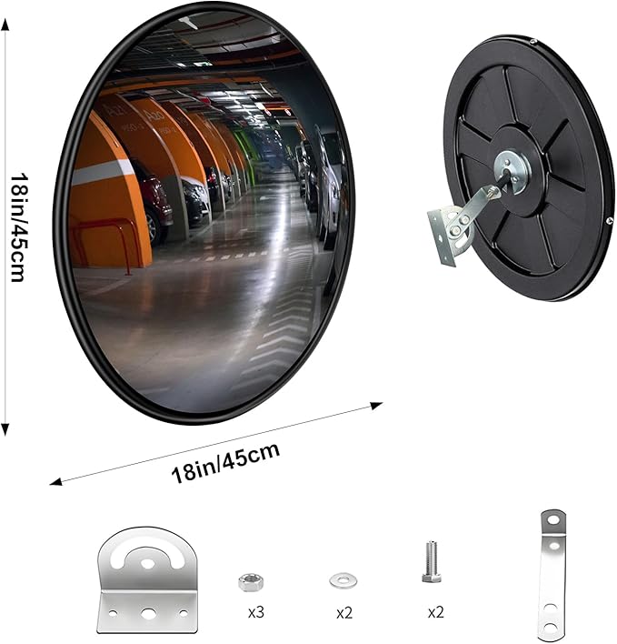 Convex Traffic Mirror - 18'' Outdoor and Indoor Driveway & Security Parabolic Safety Mirrors, Acrylic Convex Mirror for Garage, Retail Stores, Warehouses, Office and High-Traffic Areas