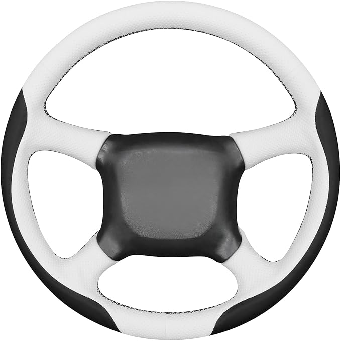 MEWANT Hand Stitch Steering Wheel Cover for Chevy Silverado 1500 2500 3500 1999-2002 Tahoe Suburban 1998-2002 Astro Blazer S10 Kodiak C/K White Black Faux Leather Custom-Fit Anti-Slip Interior Wrap