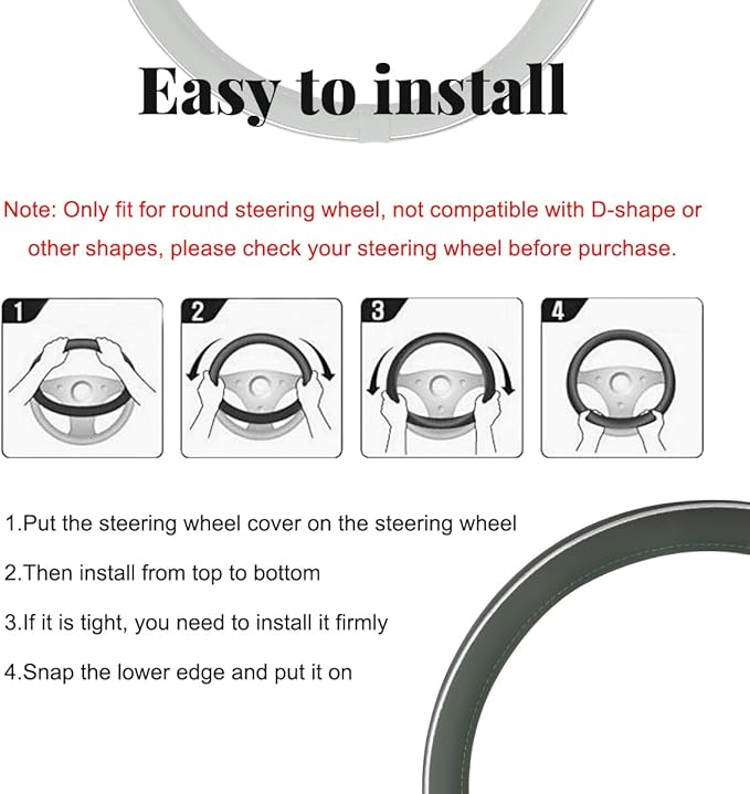 Yourkar Leather Steering Wheel Cover, Breathable Anti-Slip Car Steering Wheel Protector for Max Diameter 15 Inch, Universal A