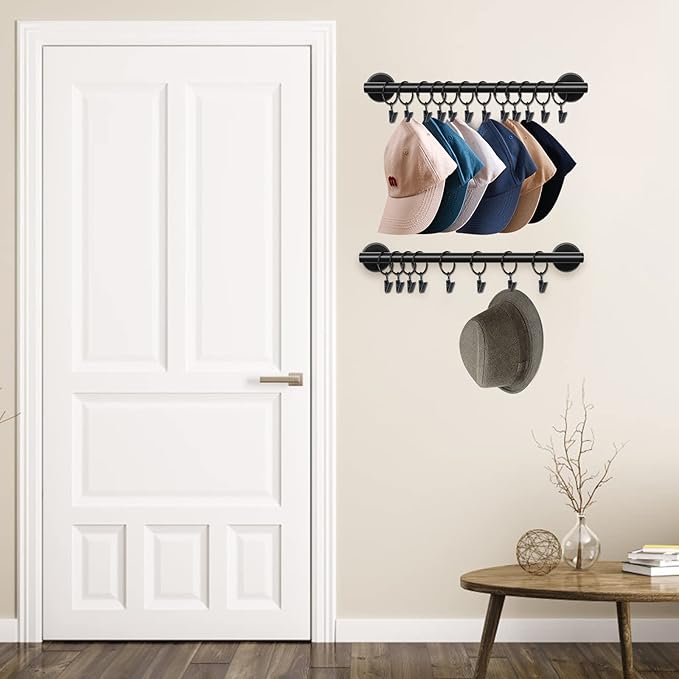 Lunies Hat Rack for Wall with 24 Hooks, Hat Organizer Holder for Baseball Caps, Cap Organizer Hanger, Hat Hanger for Closet, 
