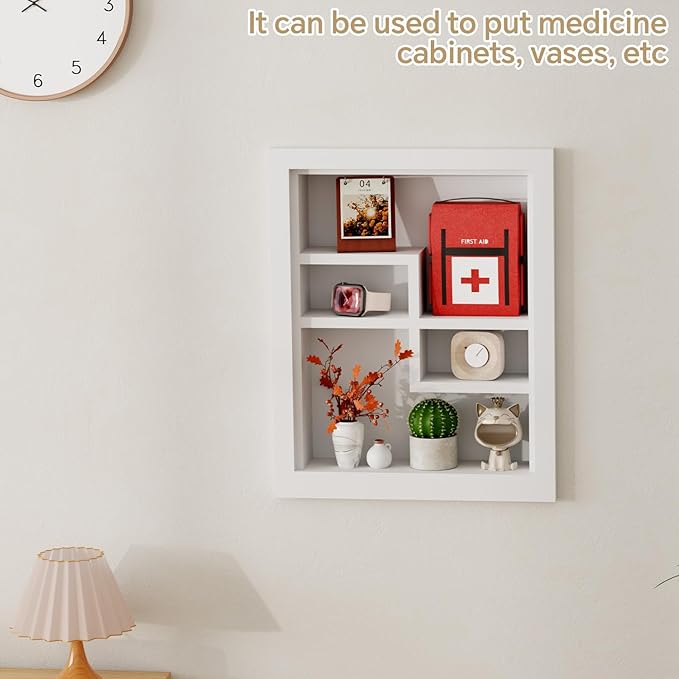 Solid Wood 14 X 18 Recessed Medicine Cabinet,2-Tier, Medicine Cabinet Organizer,Wall Niche, Bathroom Wall Cabinet, Recessed B