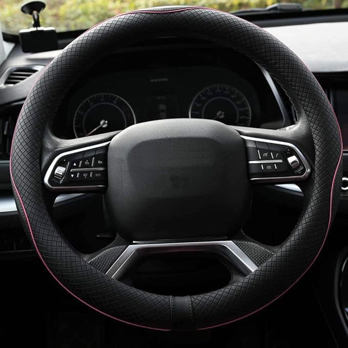 Rueesh Microfiber Leather Steering Wheel Cover Anti-Slip Matte Finish Auto Car Wheel Cover Universal 15 Inch Wheel Cover for 