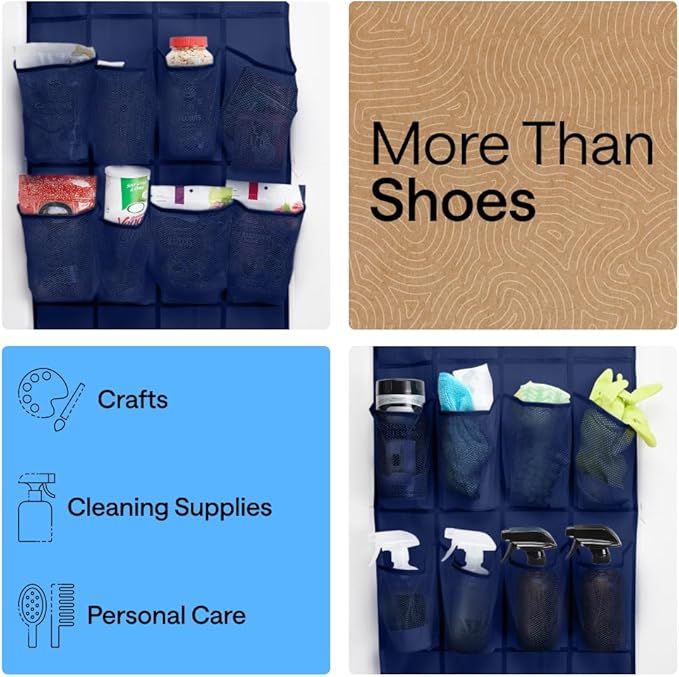 GORILLA GRIP Over the Door Shoe Organizer, 24 Large Breathable Mesh Pockets, Space Saving Hanging Storage Holder, Closet Rack