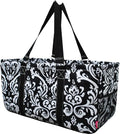 NGIL Extra Large Utility Tote Reusable Grocery Bag Oversized Collapsible for Groceries, Storage, Picnic, Beach (Damask-black)