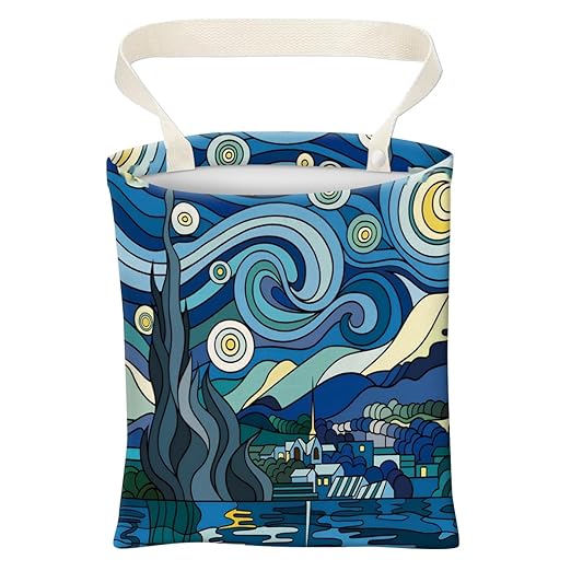 Car Trash Can, Cute Car Trash Bag, Hanging Car Organizer and Storage Bag, Trash Bin for Car Accessories, Vehicle, Travelling, Camping Starry Night Village