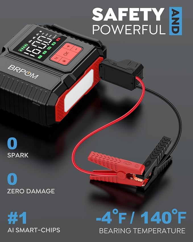 Car Jump Starter with Air Compressor, 9000A Peak 26800mah (Up to All Gas or 12.0L Diesel Engine, 50 Times) Portable160PSI
