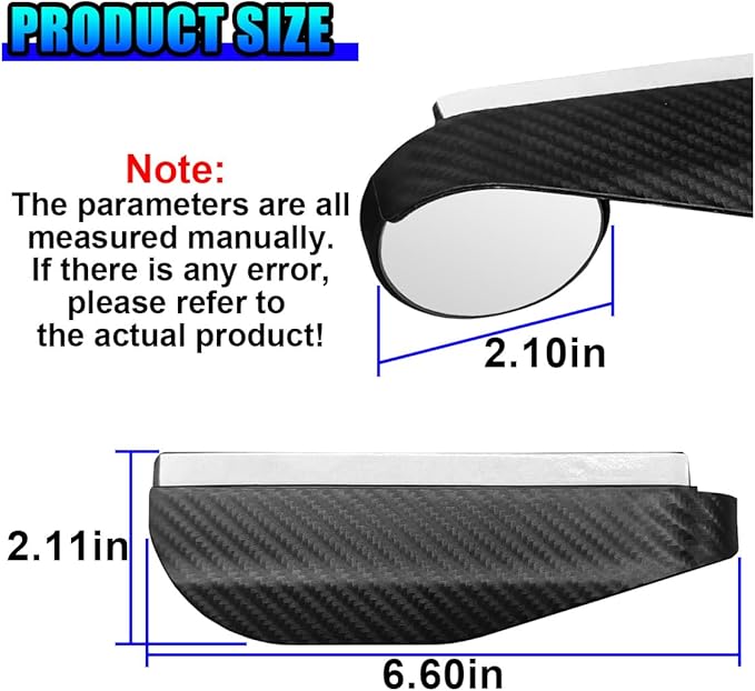 YoRise 2PCS 2-in-1 Car Blind Spot Mirrors with Rain Guard, 360° Adjustable Carbon Fiber Automotive Side Rear View Mirror, Universal Exterior Reversing Accessories for SUV Truck (Black)
