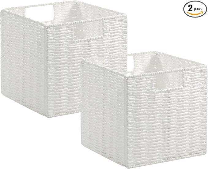 Vagusicc Wicker Storage Basket, Set of 2 Hand-Woven Wicker Baskets for Organizing, Foldable Cube Storage Basket Bins, 13 Inch