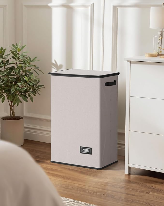 SOLEDI Laundry Hamper with Lid 90L Large & Tall Collapsible Laundry Basket, Clothes Hamper with Bag Removable Easy to Carry, 