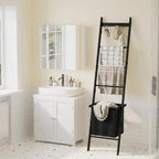 BAMBANG Bamboo Blanket Ladder with Basket, 5-Tier Quilt Rack Stand with 4 Hooks & Storage Hamper for Living Room Bathroom, Wa
