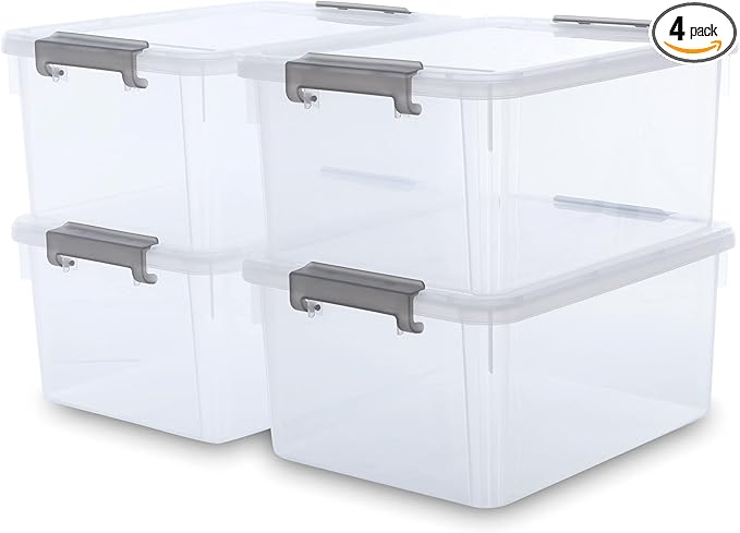 Citylife 17 QT Plastic Storage Bins with Latching Lids Stackable Storage Containers for Organizing Large Clear Storage Box fo