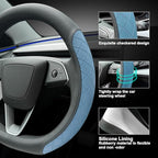 LKWLIKEI Leather Steering Wheel Cover. Elegant Diamond Checkered Design, Non-Slip and Breathable, for Tesla Model 3/Y Steerin
