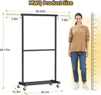 Double Clothing Rack, Clothes Rack for Hanging Clothes, Rolling Garment Rack with Adjustable Rod, Black