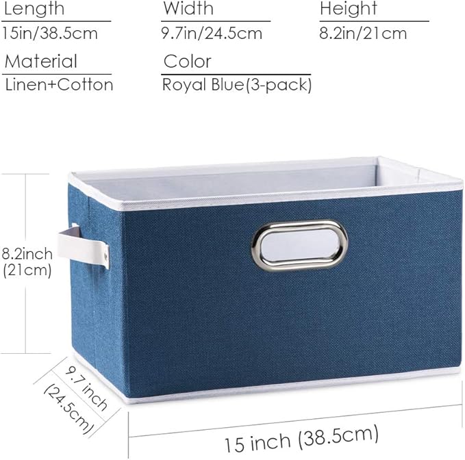 PRANDOM Large Collapsible Storage Baskets for Closet [3-pack] Decorative Fabric Storage Bins Cubes with Leather/Metal Handles