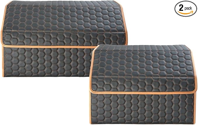 Owleys Rear Cargo Organizer For SUV | Set Of 17.7" & 21.6" Eco-Leather Crates | Foldable Car Storage With Magnetic Lids |
