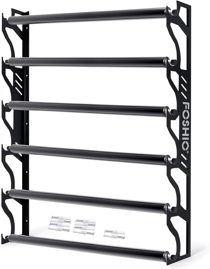 FOSHIO Vinyl Roll Holder, Metal Vinyl Rack with Mounting Hardware Wall Mounted for Pulling 6 Rollers of Vinyl, Transfer Paper Tape, Wallpaper, Window Film, Garage Workshop, Rollers Not Included