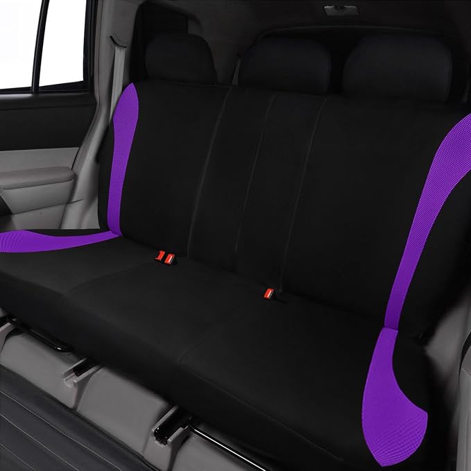 Flying Banner Car Seat Covers Full Set Front Seats and Rear Bench Mesh Fabric Splicing Polyester Cover Black with Purple Colo