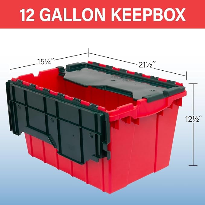 Akro-Mils KeepBox 12 Gallon Storage Container, Nesting and Stackable Plastic Storage Box with Lid Attached, Organizer Tote fo