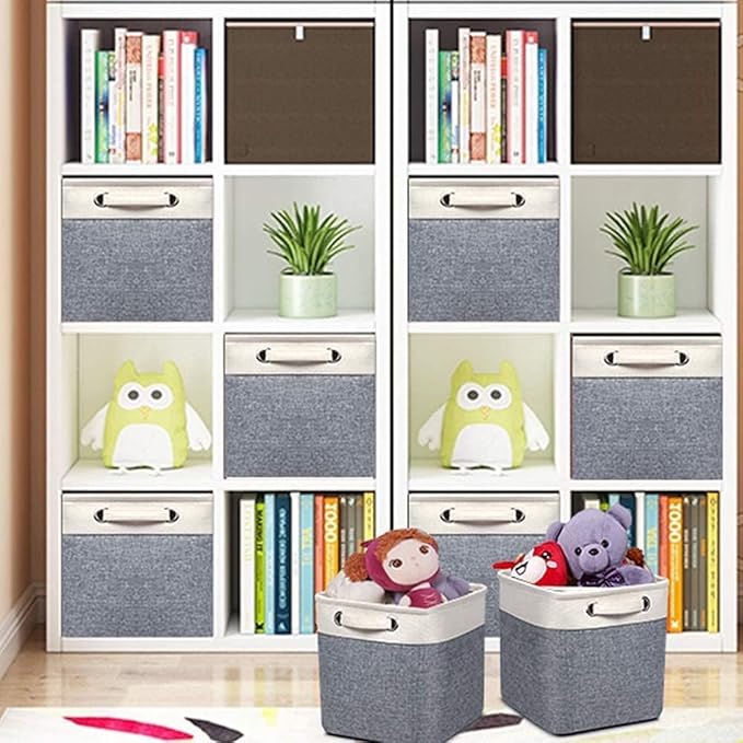 Kntiwiwo Foldable Storage Bin Collapsible Basket 12" x 10" x 9.5" Cube Storage Organizer Bins with Dual Carry Handles for Hom