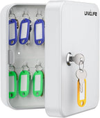 Uniclife 20 Position Key Cabinet with Key Lock Wall Mounted White Security Storage Box Steel Key Organizer with Colorful Key 