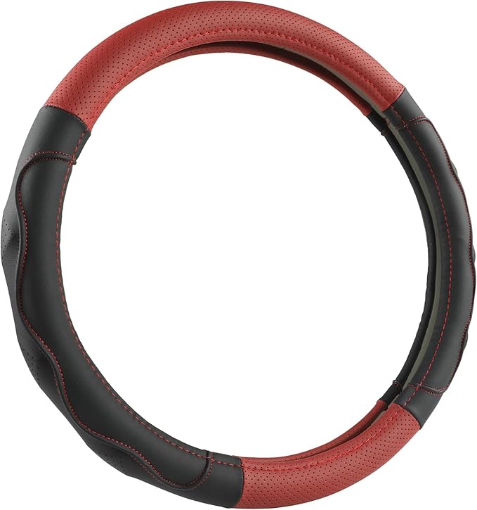 West Llama Customized Auto Car Steering Wheel Cover with 3D Texture for Dodge RAM 1500 2500 3500, 15.5-16 inch (Black+Red-Lar