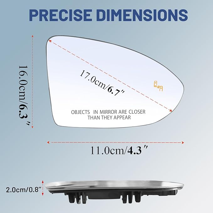 Passenger Right Side Mirror Glass - Compatible with VW Vehicles - 2016-2019 e-Golf/Golf R/Golf SportWagen, 2016-2021 Golf/GTI, with Heated/Blind Spot Detection, w/o Auto Dimming, Replace# 5G0857522Q