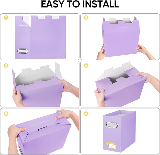 BALEINE File Organizer Box, Cardboard File Folder Organizer with Handle for Letter Size, Portable Collapsible Hanging Filing 