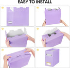 BALEINE File Organizer Box, Cardboard File Folder Organizer with Handle for Letter Size, Portable Collapsible Hanging Filing 