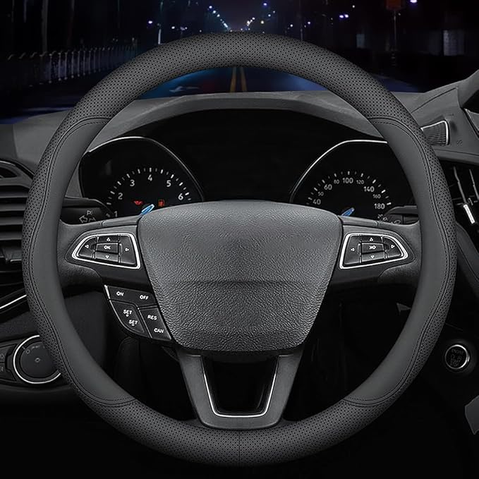 HAOTULE New Nappa Leather car Steering Wheel Cover, Universal 15 inch Black