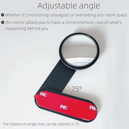 Premium Adjustable Computer Monitor Rear View Mirror，Desk Blindspot Office Cubicle to See Behind You，Stick-on Convex Mirror with Bracket for Personal Safety or Privacy Decor Accessories (Black)