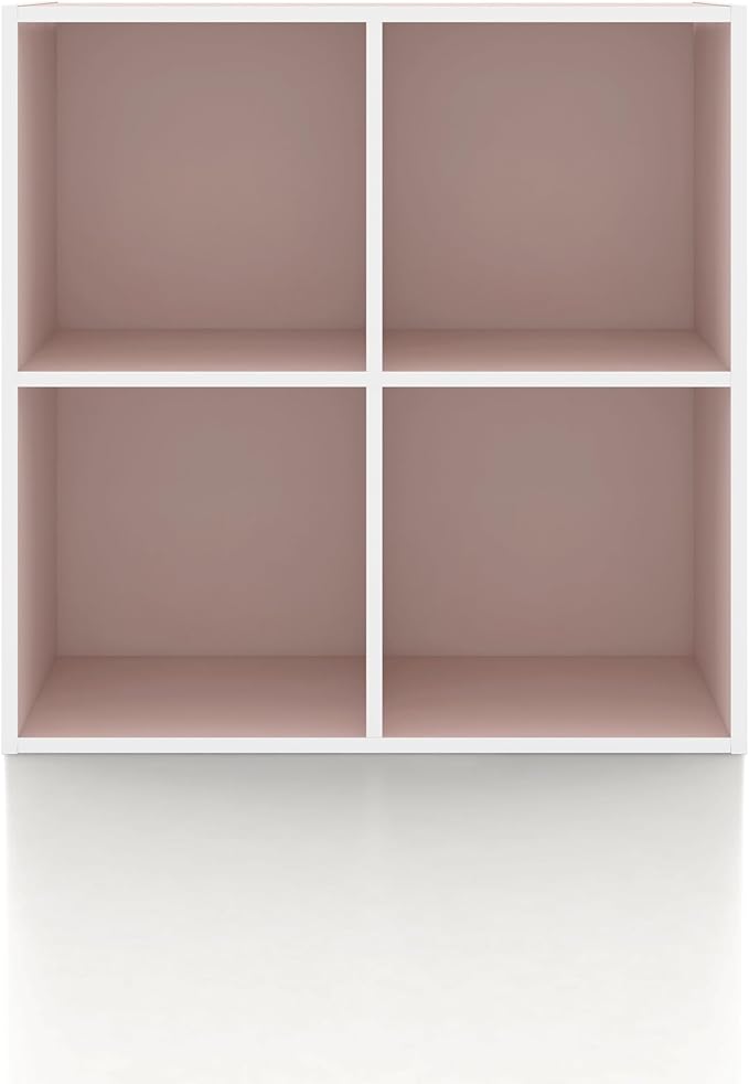 Homes: Inside + Out Apexa 4-Cube Storage Organizer Shelves, Stackable Wood Bookcase Fits Cubby Bins for Organization, Dorm Te