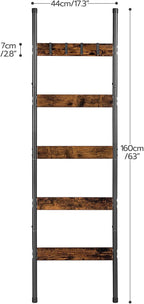 HOOBRO Blanket Ladder, 5-Tier Towel Rack with Hooks, Wall-Leaning Blanket Rack, Decorative Display Ladder Shelf, for Scarves,