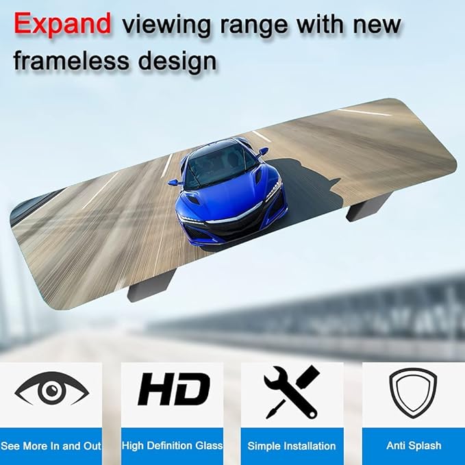 SkycropHD Rear View Mirror Frameless Car Interior Rearview Mirror Panoramic Wide Angle to Eliminate Blind Spots – Convex,11.8''(White)